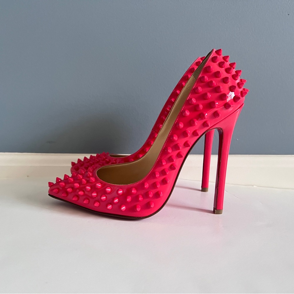 Christian Louboutin Pigalle Spikes 120 Patent Pink Grenadine Sz 37 NEW